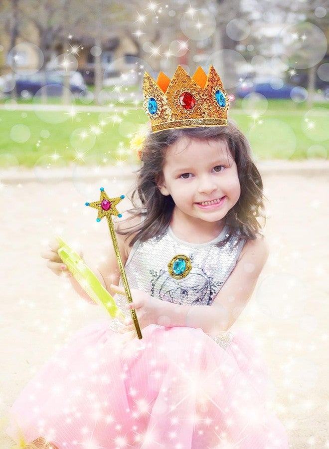 Yosbabe Princess Peach Costume for Girls Peach Dress with Accessories for Birthday Party Halloween Christmas Dress Up Costume (Rose, 120(4-5T)) - Image 4